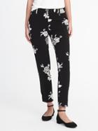 Old Navy Womens Mid-rise Printed Harper Ankle Pants For Women Black Floral Size 0