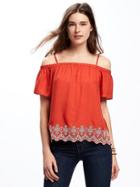 Old Navy Off The Shoulder Swing Blouse For Women - Hot Tamale