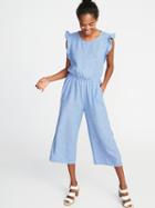 Old Navy Womens Sleeveless Linen-blend Utility Jumpsuit For Women Cowboy Blue Size L