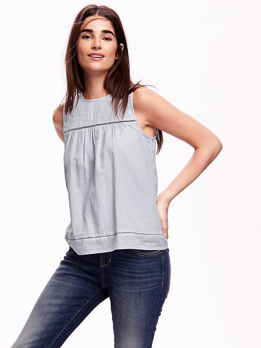 Old Navy Gauze Pintuck Yoke Sleeveless Top - Cloud Cover