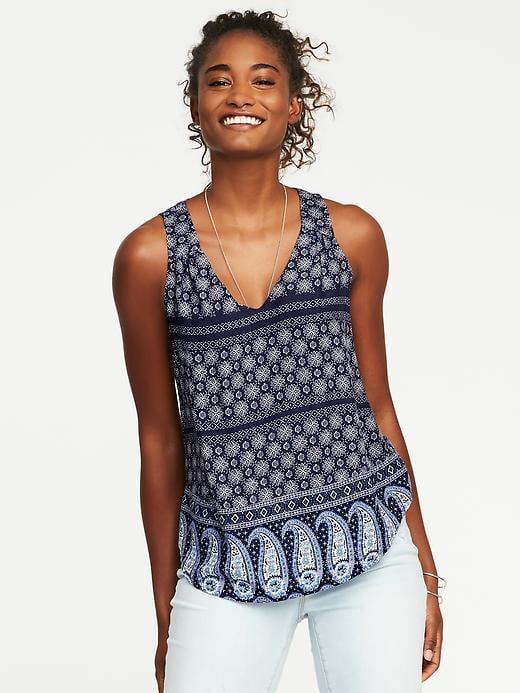 Old Navy Womens Relaxed Sleeveless V-neck Top For Women White/navy Size Xl