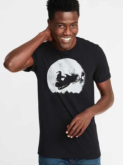 Old Navy Mens Holiday Humor Graphic Tee For Men Santa Snowmobile Size L