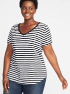 Old Navy Womens Everywear Plus-size V-neck Tee O.n. New Black Stripe Size 2x