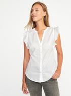 Old Navy Relaxed Button Front Ruffle Trim Top For Women - Calla Lilies