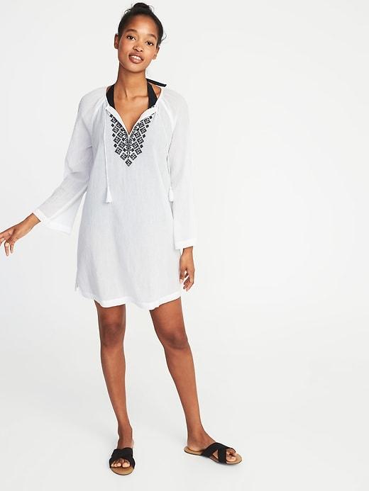Old Navy Womens Embroidered Tassel-tie Swim Tunic For Women Calla Lilies Size Xl