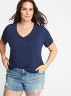 Old Navy Womens Luxe Curved-hem Plus-size V-neck Tee Lost At Sea Navy Size 3x
