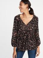 Old Navy Womens Floral Crinkle-crepe Swing Blouse For Women Black Paisley Size Xs