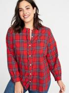 Old Navy Womens Relaxed Plaid Ruffle-trim Plus-size No-peek Shirt Red Plaid Size 2x