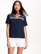 Old Navy Crepe Embroidered Yoke Top For Women - Lost At Sea Navy