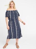 Old Navy Womens Off-the-shoulder Plus-size Midi Dress Navy Floral Size 3x