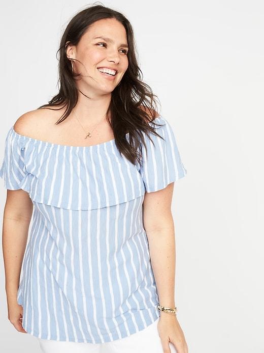 Old Navy Womens Plus-size Ruffled Off-the-shoulder Top Blue Stripe Size 2x