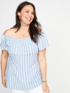 Old Navy Womens Plus-size Ruffled Off-the-shoulder Top Blue Stripe Size 2x