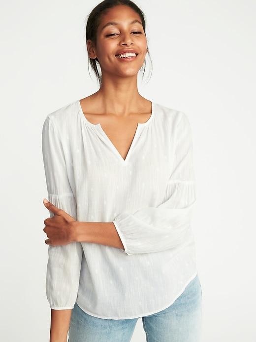 Old Navy Womens Relaxed Split-neck Shirred Blouse For Women White Texture Size Xxl