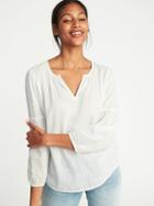 Old Navy Womens Relaxed Split-neck Shirred Blouse For Women White Texture Size Xxl