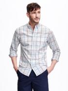 Old Navy Slim Fit Heathered Plaid Shirt For Men - Heather Grey
