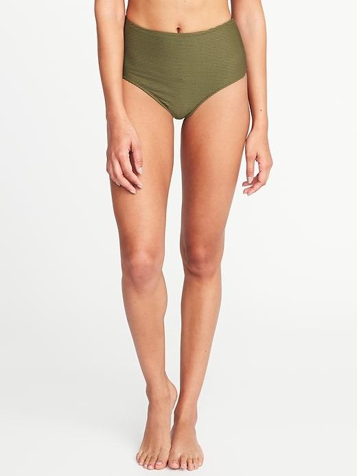 Old Navy Womens Mid-rise Textured-stripe Bikini Bottoms For Women Hunter Pines Size Xs
