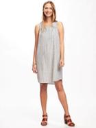 Old Navy Hi Lo Linen Blend Shift Dress For Women - White Stripe