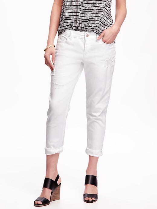 Old Navy Destructed Boyfriend Skinny Cropped Jeans For Women 24 - White Destruct