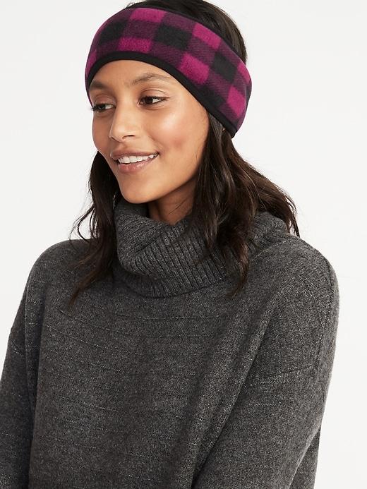 Old Navy Womens Go-warm Performance Fleece Earwarmer Headband For Women Maroon Plaid Size One Size