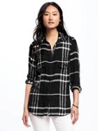 Old Navy Relaxed Plaid Drapey Twill Shirt For Women - Black Plaid