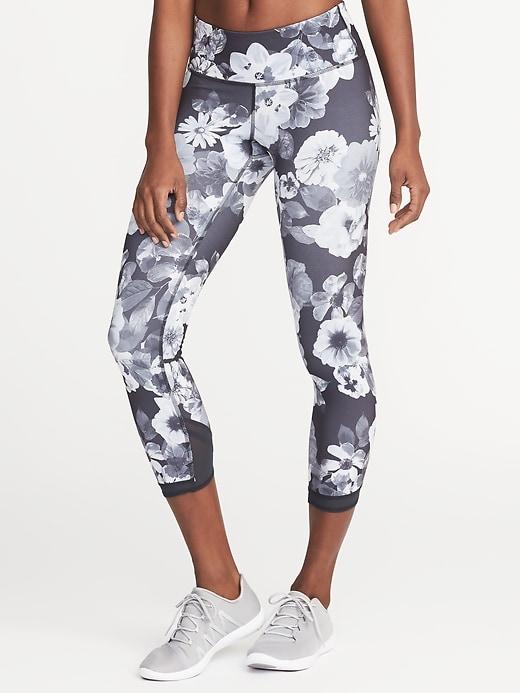Old Navy Womens Mid-rise Mesh-trim Compression Crops For Women Neutral Floral Size Xxl