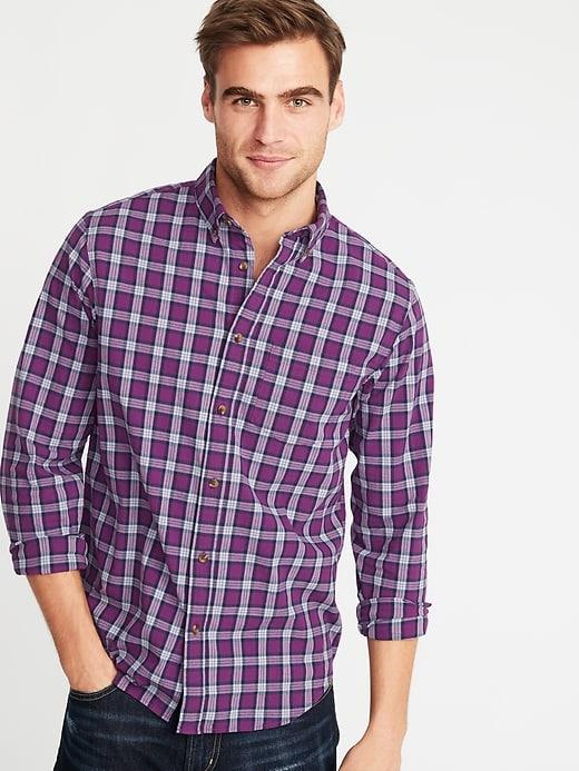 Old Navy Mens Regular-fit Built-in Flex Everyday Shirt For Men Purple Plaid Size Xl