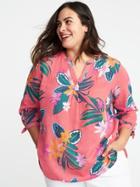 Old Navy Womens Relaxed Plus-size Tie-cuff Floral Top Live Coral Floral Size 1x