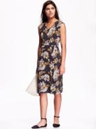 Old Navy Womens Cap Sleeve Fit &amp; Flare Dress Size L Tall - Black Print