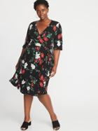 Old Navy Womens Waist-defined Plus-size Wrap-front Dress Multi Floral Size 1x