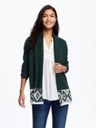 Old Navy Patterned Shawl Collar Open Front Cardi For Women - Victorian Jade