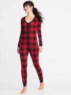 Old Navy Womens Patterned Thermal-knit One-piece Pjs For Women Red Buffalo Plaid Size Xs