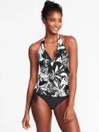 Old Navy Womens Wrap-halter Tankini Top For Women Black White Palm Print Size S