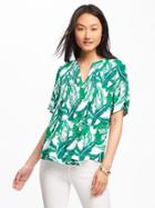 Old Navy Printed Pintuck Swing Blouse For Women - White Palm Print