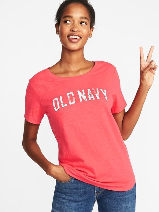 Old Navy Womens Logo-graphic Slub-knit Tee For Women Floral Logo Size M