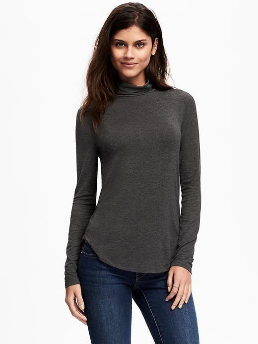 Old Navy Semi Fitted Turtleneck Tee For Women - B65 Dark Heather Grey