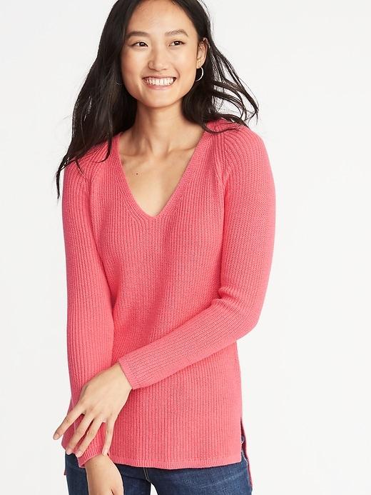 Old Navy Womens Shaker-stitch V-neck Sweater For Women Coral Size L