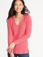 Old Navy Womens Shaker-stitch V-neck Sweater For Women Coral Size L