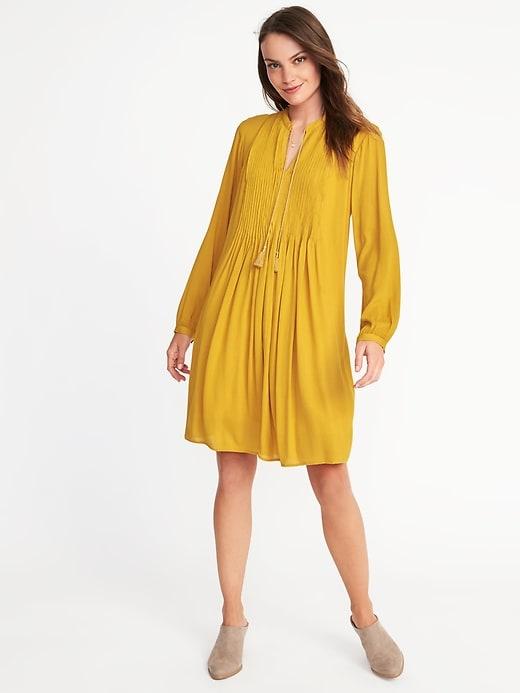 Old Navy Womens Pintucked Crepe Swing Dress For Women Golden Opportunity Size M