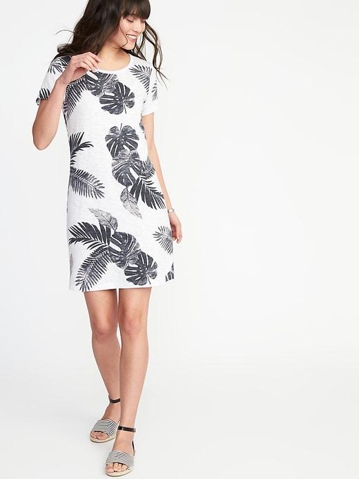 Old Navy Womens Slub-knit Tee Dress For Women Black & White Palm Print Size M