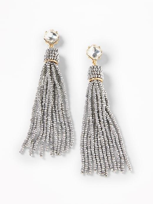 Old Navy Womens Crystal Beaded Tassel Earrings For Women Silver Size One Size