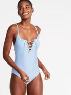 Old Navy Womens Lace-up-front Swimsuit For Women Cooler Than Blue Size Xs