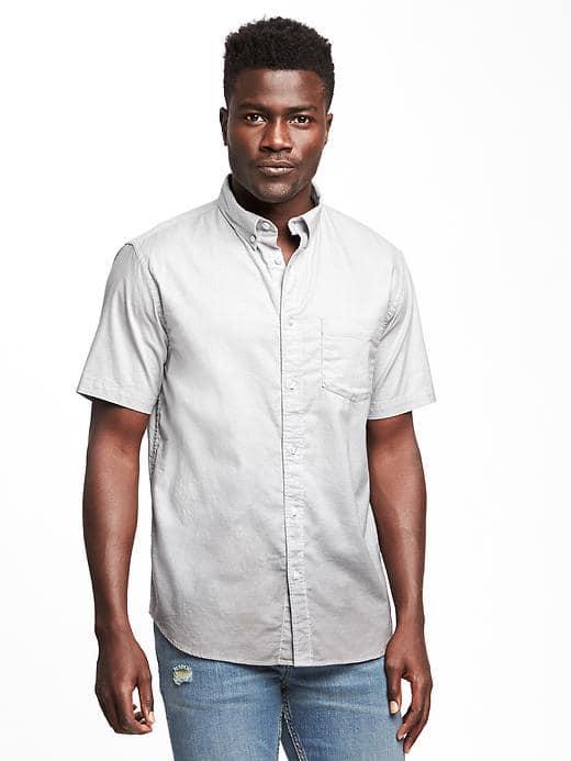 Old Navy Regular Fit Stretch Oxford Shirt For Men - Grey Gardens