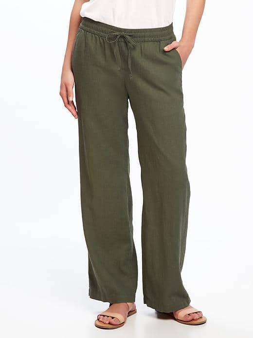 Old Navy Mid Rise Linen Blend Wide Leg Pants For Women - Grazing Grasses