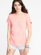 Old Navy Womens Everywear Graphic Crew-neck Tee For Women Lotus Orange Neon Size M