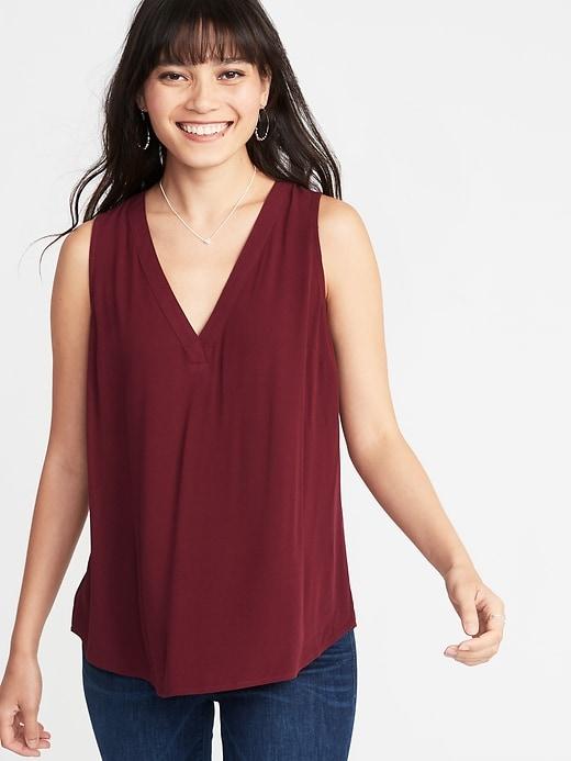 Old Navy Womens Relaxed Crepe V-neck Tank For Women Maroon Jive Size Xl