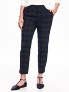 Old Navy Mid Rise Harper Brushed Twill Trousers For Women - Navy/green Plaid