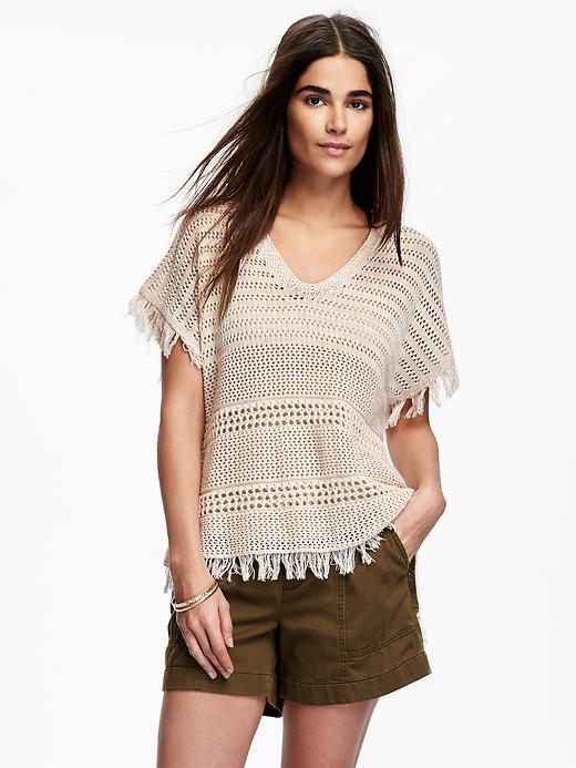 Old Navy Crocheted Fringe Poncho For Women - Sandman