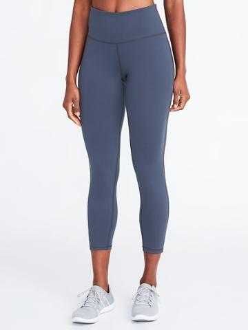 Old Navy Womens High-rise Mesh-trim 7/8-length Compression Leggings For Women Coal Smoke Size M