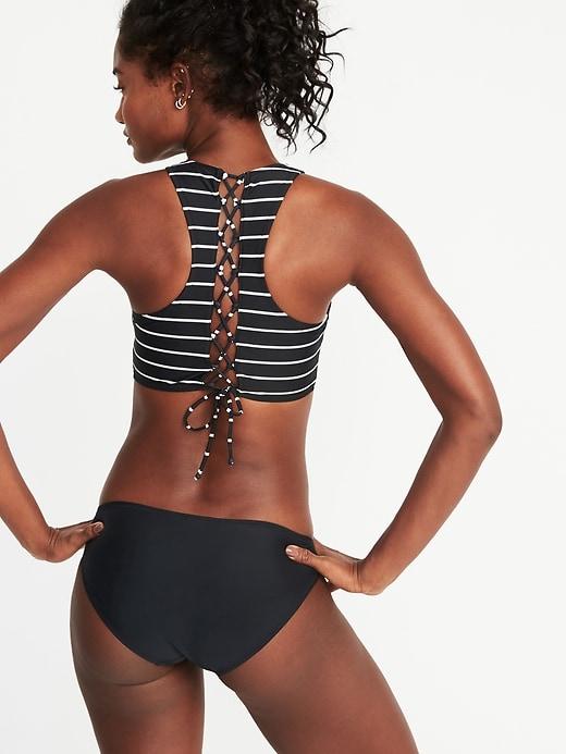Old Navy Womens Lace-back High-neck Swim Top For Women Black/white Stripe Size Xl