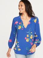 Floral-print Split-neck Blouse For Women